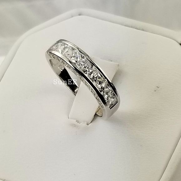 Real 925 Princess Wedding Ring Set - Picture 3 of 5